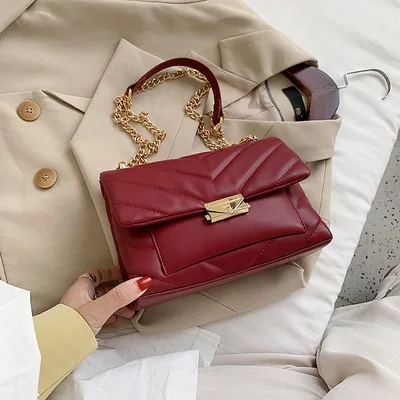 Fashion Quilting Square Women Shoulder Bags Designer Chain Crossbody Bag Luxury Pu Leather Crossbody Bag Female Small Falp Purse Red