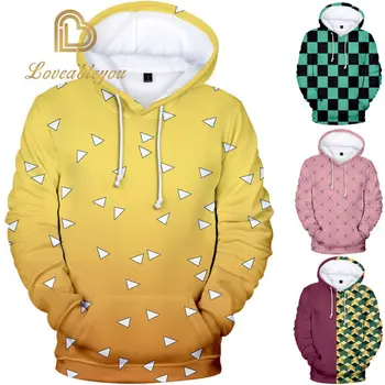 

Men Autumn Winter Print Outwear Anime Demon Slayer Kimetsu No Yaiba Tanjiro Kamado Cosplay Costume Coats Hoodies Sweatshirt