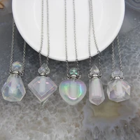 5 Shape Stainless steel Chains Rainbow Aura Crystal Perfume Bottle Pendant Necklace,AB Quartz Essential Oil Diffuser Vial Charms 1
