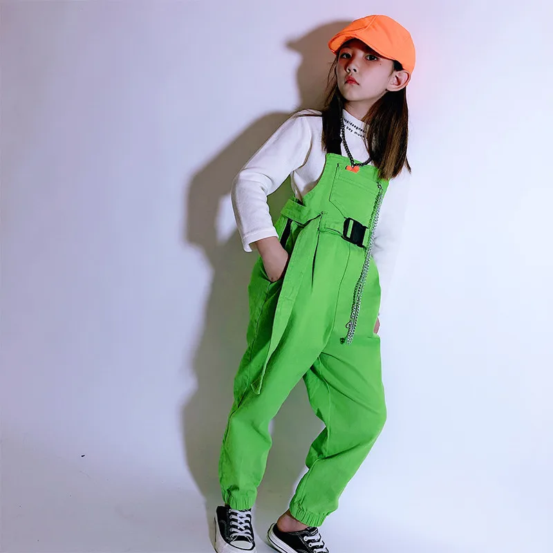 

Girls pants 2019 early autumn new children boys loose green bib tooling trousers straight pants