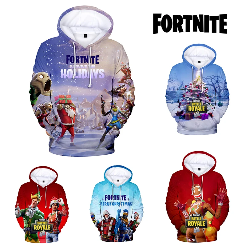 XS-7XL Fortnite 3D цифровой печатный свитер с капюшоном Рождественский эксклюзивный