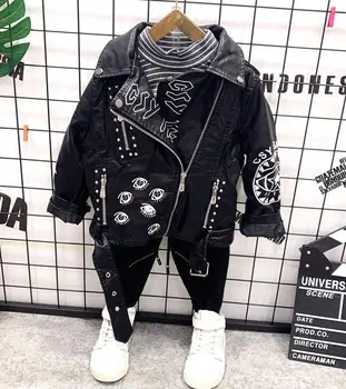 

New Baby boys Sets Toddler Boys Super cool motorcycle jacket + T-shirt + jeans 3pcs Boys Outfits Infant Children Clothing sets