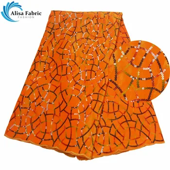 

Alisa Latest Sequins Design Nigeria Net Lace Fabric 2019 High Quality Velvet Lace Fabric 5 Yards/pcs For Nigerian Wedding Party