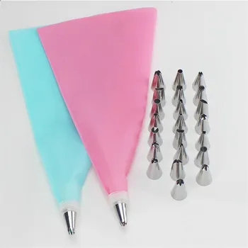 

26pcs Silicone Pastry Bag Tips Kitchen DIY Icing Cream Reusable Pastry Bags Nozzle Set Piping Nozzles Cake Decorating Tools