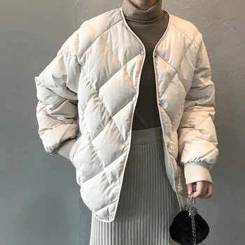 Chaqueta de Invierno con cuello en v para Mujer, chaqueta acolchada de estilo coreano informal, color blanco, para Invierno, 2020