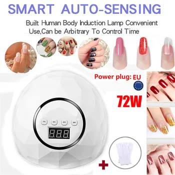 

LED UV Lamp 72W LED UV Nail Gel Curing Lamp Light Nail Gel Polish Dryer Nail Art Machine With Gloves nail dryer machine uv led