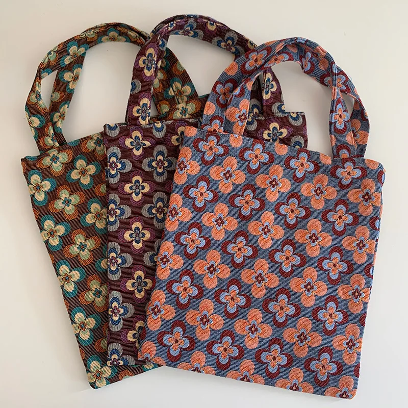 

Vintage Flower Pattern Ladies Handbags Simple Design Women Daily Use Shoulder Bag Female Shopping Bag Small Casual Tote purse