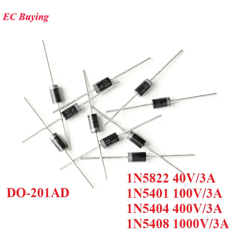 10PCS MDD Retificador Diodo DIP 1N5408 1N5404 1N5401 1N5822 3A 50V 40V ...