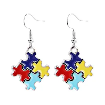 

High Quality Sparkling Multi-Colored Earrings Fashion Jewelry Crystals Autism Hope Puzzle Piece Charm drop Earrings For Women