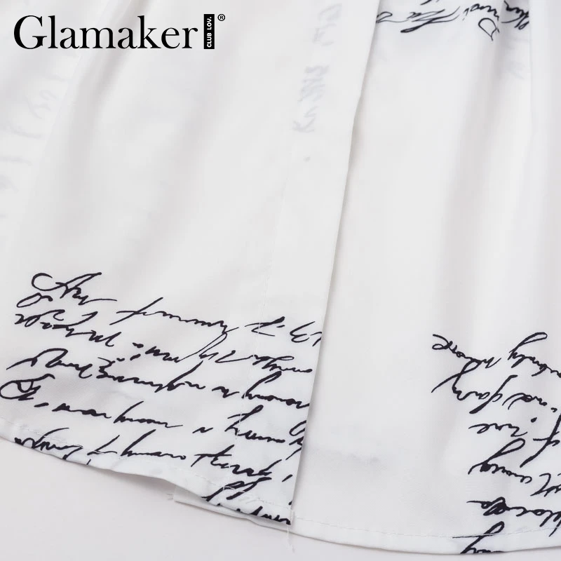 Glamaker, с буквенным принтом, Сексуальное Мини Короткое платье-рубашка, для женщин, белое, с длинным рукавом, вечерние, для клуба, платье, зима, осень, элегантное, облегающее платье