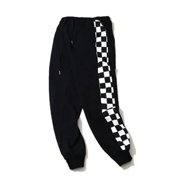 

NEW Harajuku pants men and women black and white check pants side pants autumn elastic waist sweatpants warm pants hip hop pants