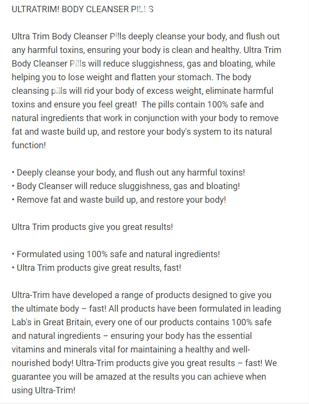 ULTRA TRIM BODY CLEANSER DEEPLY CLEANSE BODY GET RID OF HARMFUL TOXINS