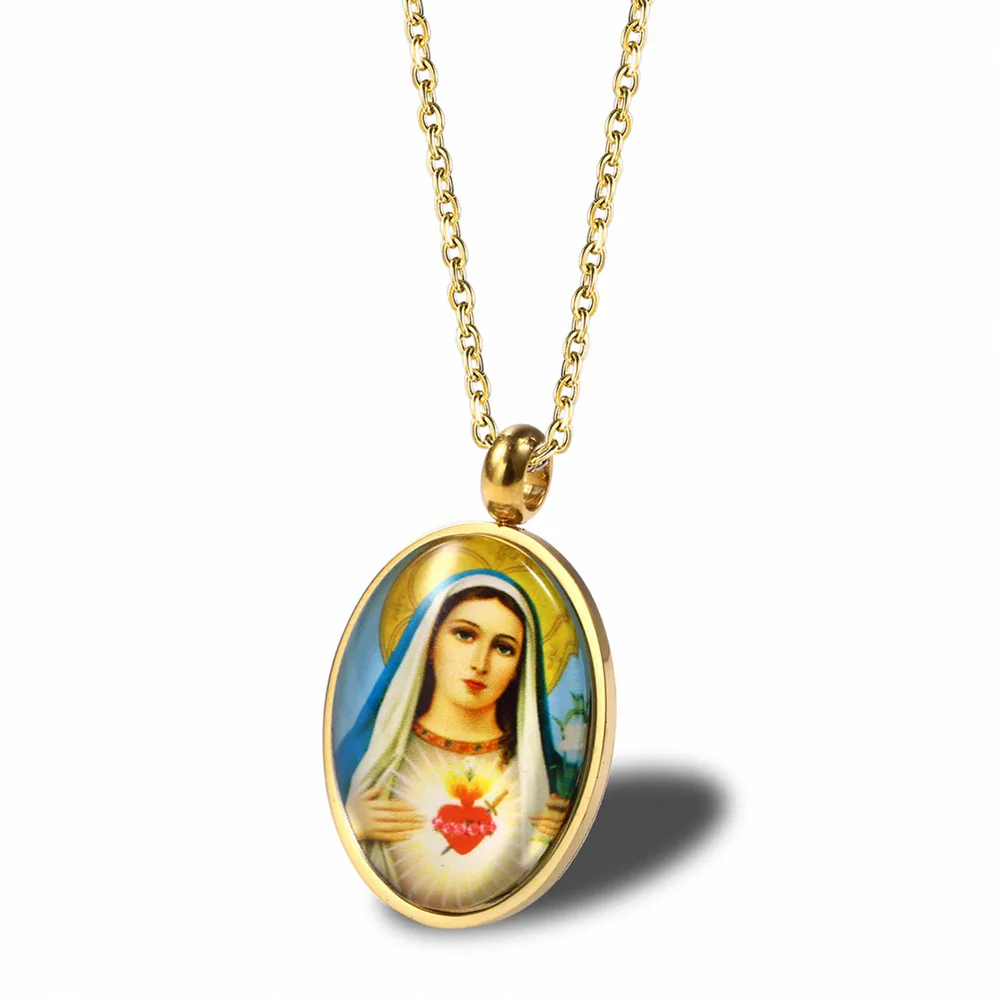 God Men And Women Believers Token Accessories Blessed Virgin Mary Maria Titanium Steel Necklace Guadalupe Blessed Virgin Mary St