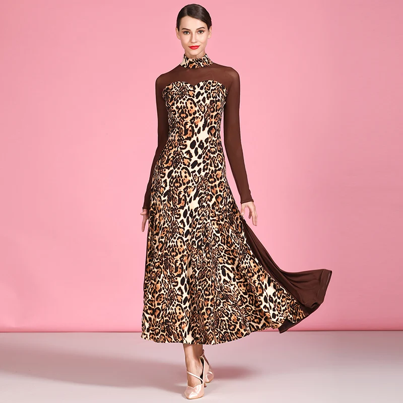 Леопардовое бальное платье для женщин Вальс платье для танцев стандартное платье для танцев Танго танцевальные костюмы Длинное испанское Платье Фламенко - Цвет: Leopard