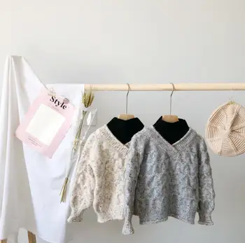 

2019 wholesale girls knitted sweater patchwork autumn winter fashion girls pullover sweater 3-8t HJ178