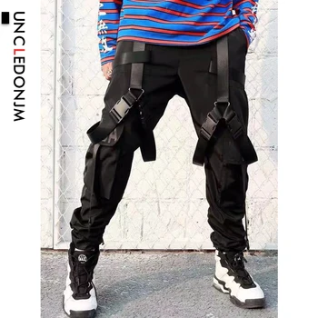 

UNCLEDONJM Blakc Multi Ribbons Cargo Pants Streetwear Tactical Pants Harem Pants Men Sweatpants Mens Casual Camo Harem Joggers