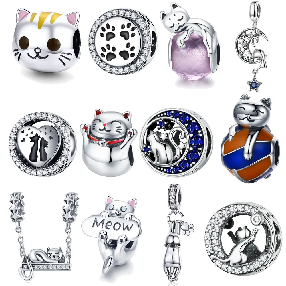 Low Price Fine-Jewelry-Making Beads Pussy 925-Bracelet Charms Silver Cat 925-Sterling-Silver Moon-Story p6KqKm83
