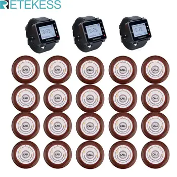 

Retekess Wireless Call Waiter System Pager Customer Call Restaurant Service 3 Watch Receiver+20 JL131 Call Button for Cafe Bar