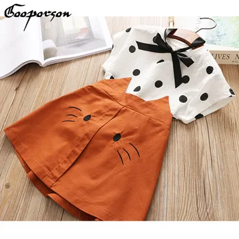 

Girls Fashion Clothes Set New Lovely Dot Shirt With Cat Skirt Summer Outfit Sets Cotton Clothing Set For Kids And Children Sets
