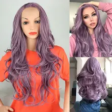 Bombshell синтетический 13*3 дюймов парик фронта шнурка смешанный Лавандовый Фиолетовый Натуральный волнистый жаропрочные волокна волос для женщин парики на каждый день