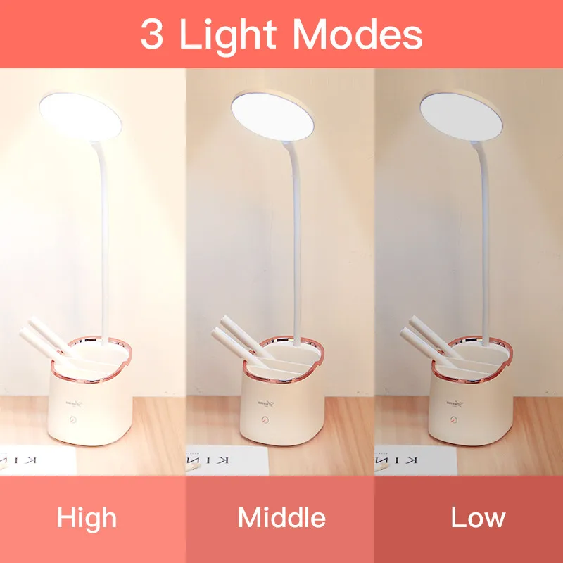 Gooseneck Wireless Table Lamp Study 3-Modes Touch 1800mAh Rechargeable LED Reading Desk Lamp USB Table Light Flexo Lamps Table