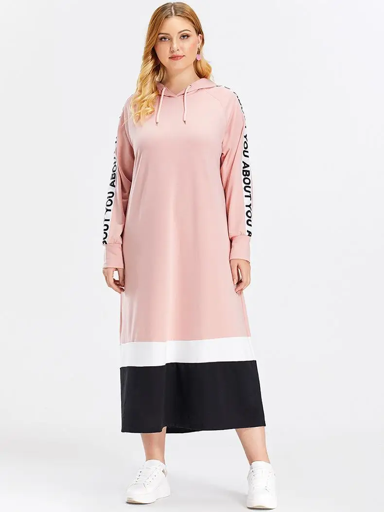 4xl А-силуэт толстовка зимнее платье размера плюс Худи женское платье с буквенным принтом розовое повседневное длинное платье большого размера платье с длинным рукавом