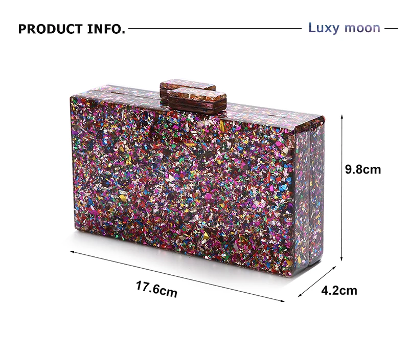 Luxy Moon Multicolor Sequin Acrylic Clutch Size