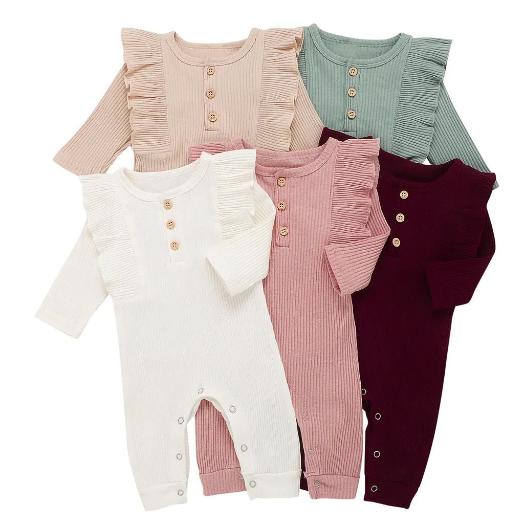 Ползунки с оборками комбинезон для новорожденных мальчиков и девочек однотонный