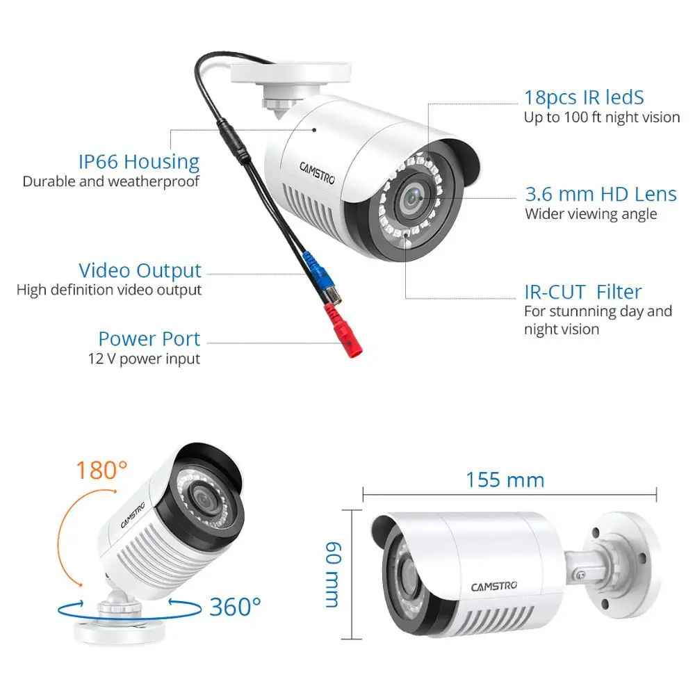 Camstro 5MP-N камера видеонаблюдения системы безопасности с 5-в-1 5MP-N H.264+ DVR 4 шт. 5MP в помещении/на открытом воздухе безопасности Камера s комплект видеонаблюдения
