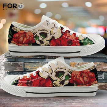 

FORUDESIGNS 3D Skull and Rose Printed Womens Shoes Floral Pattern Low Top Ladies Shoes Spring/Autumn Woman Vulcanized Sneakers