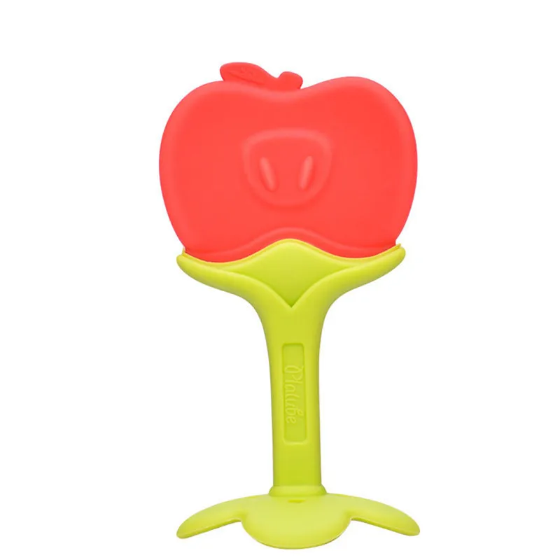 Baby cartoon three-dimensional fruit molar stick Toddlers Infants Baby Teething Toys Soft Silicone Fruit Teether Holder #4AA6 (9)