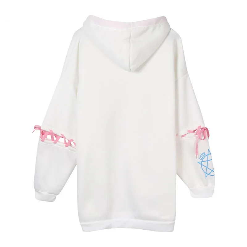 Осень зима женские толстовки Толстовка Модный пуловер средней длины Топ толстовки с капюшоном на завязках толстовка с капюшоном Kawaii одежда TW67