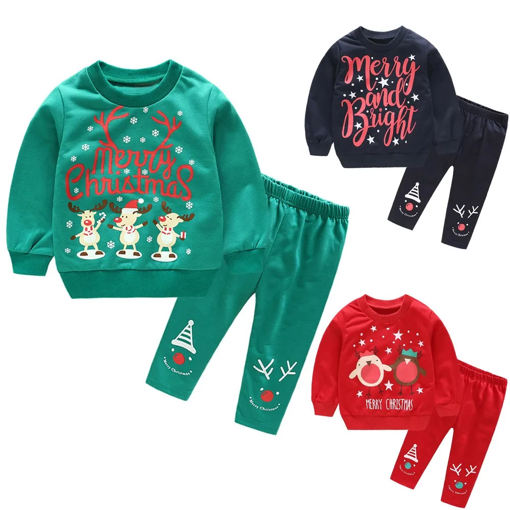 

Toddler Girl Clothes Kids Baby Girls Boys Long Sleeve Cartoon Christmas Print Pullover Tops+Pants Outfits Set 24M-7Y