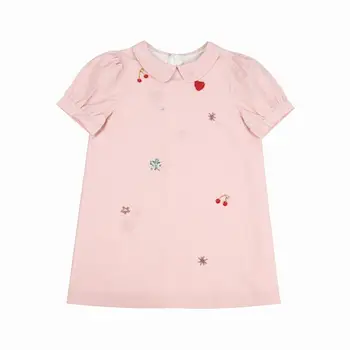 

Girls Pink Embroidery Strawberry Dresses Children Boutique Clothing Teenagers Summer Pink Cotton Dress Girl Handmade Frock