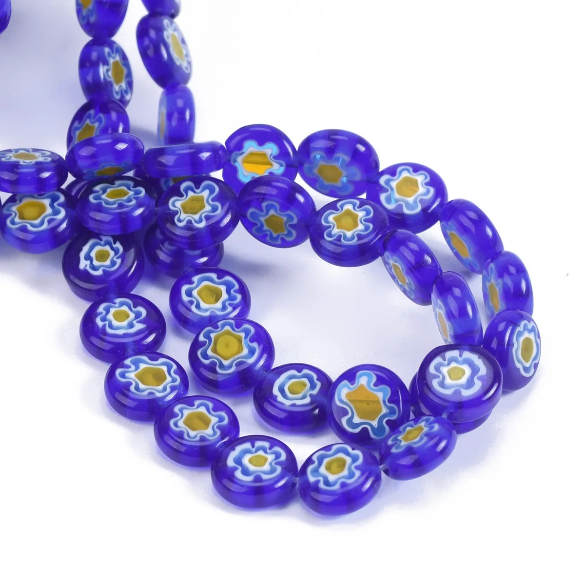 Flat Round 8mm 10mm Deep Blue & Yellow Flower Patterns Millefiori Glass Loose Crafts Beads lot for DIY Jewelry Making Findings ароматический диффузор 80 мл silky blue flower petals endearment