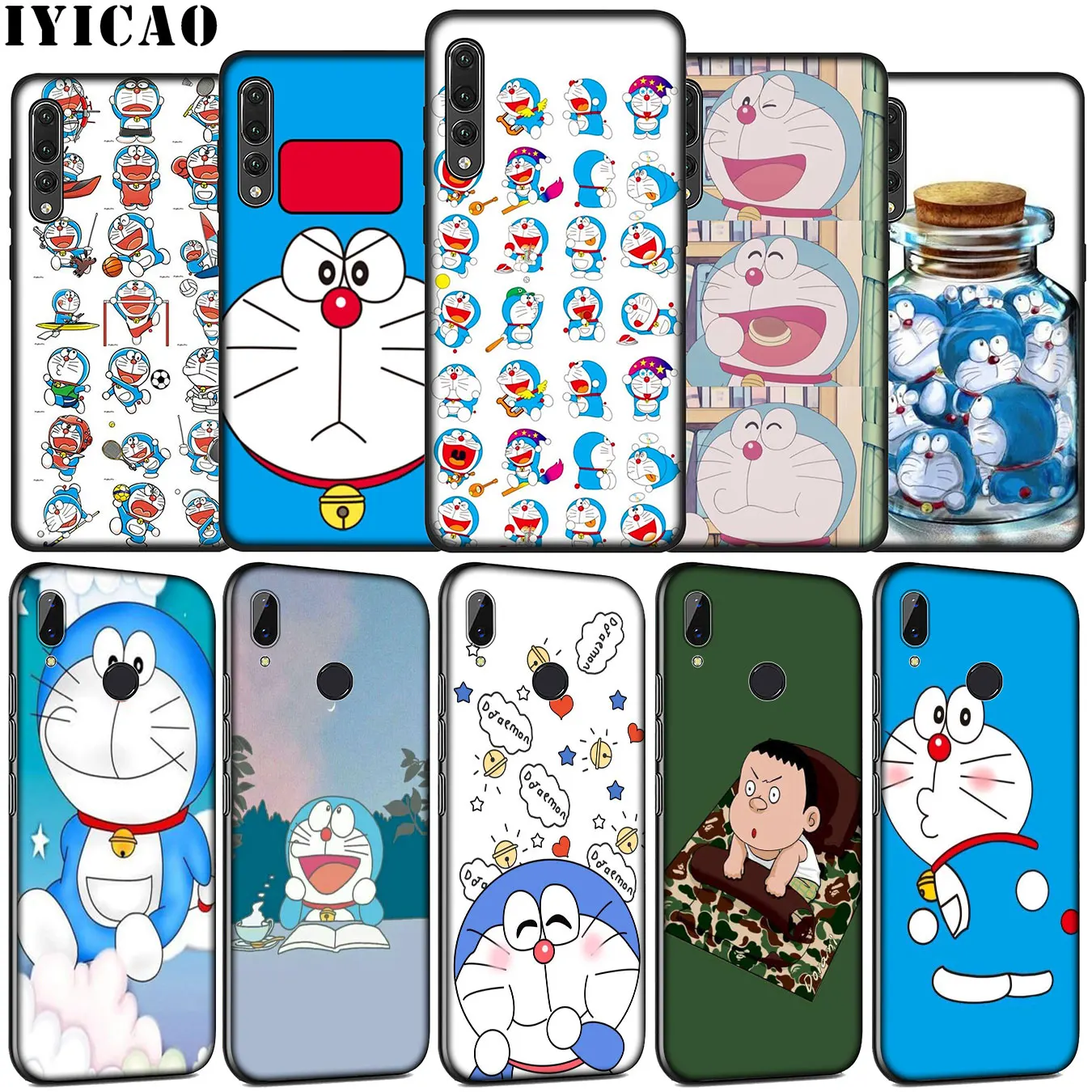 Мягкий силиконовый чехол IYICAO Gambar Doraemon Hd для Huawei P30 P20 Pro P10 P9 Lite Mini 2017 2016 черный P Smart Z