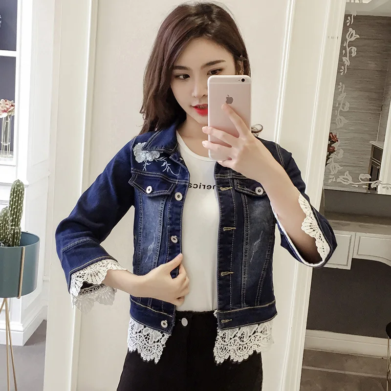 

Photo Shoot 201 Season Embroidery Cowboy Short Coat Women's 2019 New Style Korean-style Versatile Lace Tops Women's