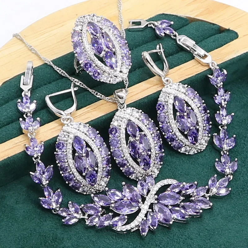 Silver Jewelry Set 925 Sterling Silver Jewelry Set for Women Bracelet Earrings Necklace Pendant Ring Birthday Gift