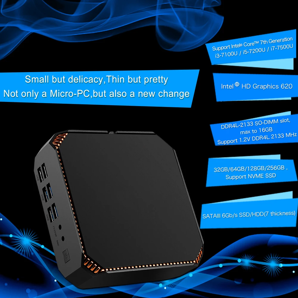 4K плеер win tv box CK2 Мини ПК In-tel i7-7500U BT ip tv box win10 Быстрая Производительность смарт-плеер HDMI VGA 6* USB 4K игровой мини-плеер