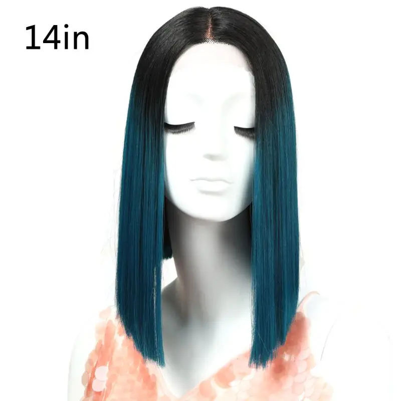 

Straight Synthetic Hair Lace Front Middle Parting Wig 14 inch Wigs Blue Ombre Wigs Colors Choice Cosplay