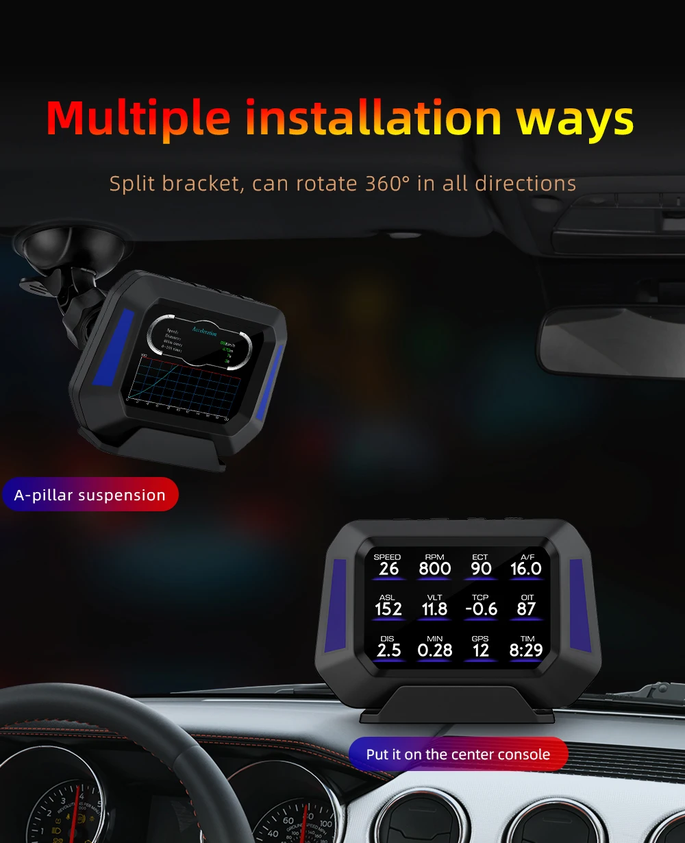 Multi funções gps obd2 hud calibre velocímetro