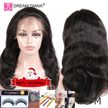 DreamDiana бразильский объемный волнистый полный парик на шнурке remy волосы парики полный парик шнурка 8-2" ручной работы 150 плотность человеческих волос полный парик шнурка M