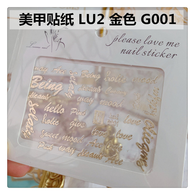 Nail Sticker Decal Patch Bronzing Letter Sticker Light Golden Alphabet Flowers Design for Nail Tattoo LU2 G001-G029