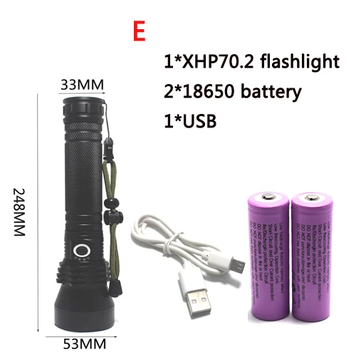 8000 люменов XHP70.2 XHP50 Zoom Тактический светильник светодиодный светильник вспышка 26650 Перезаряжаемый USB походный Охотничий Тактический фонарь - Испускаемый цвет: E