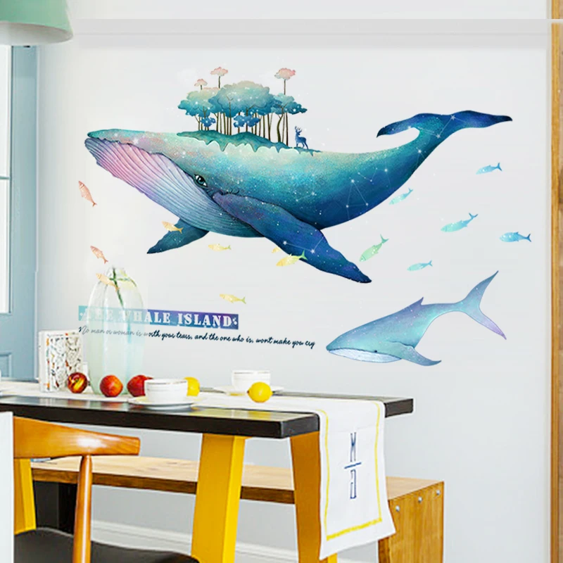 Креативный синий кит стикер на стену для детской комнаты DIY большие съемные виниловые наклейки украшение детской комнаты домашний декор