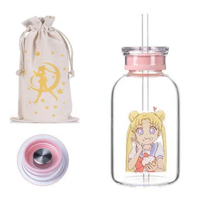 05 Креативная каваи Sailormoon бутылка для воды с соломинкой мультяшная Модная Портативная герметичная стеклянная чашка крышка для девушки бутылки для питья - Цвет: 05