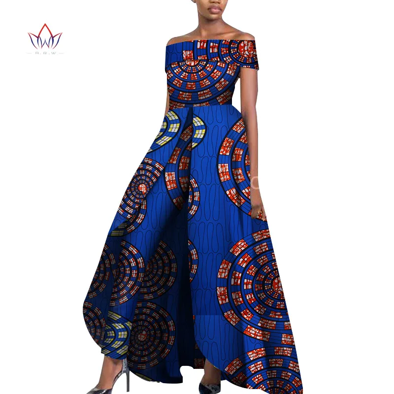Африканский дизайн Базен с открытыми плечами элегантные женские комбинезоны комбинезон без рукавов комбинезон длинные брюки Дашики размера плюс wy6184 - Цвет: 17