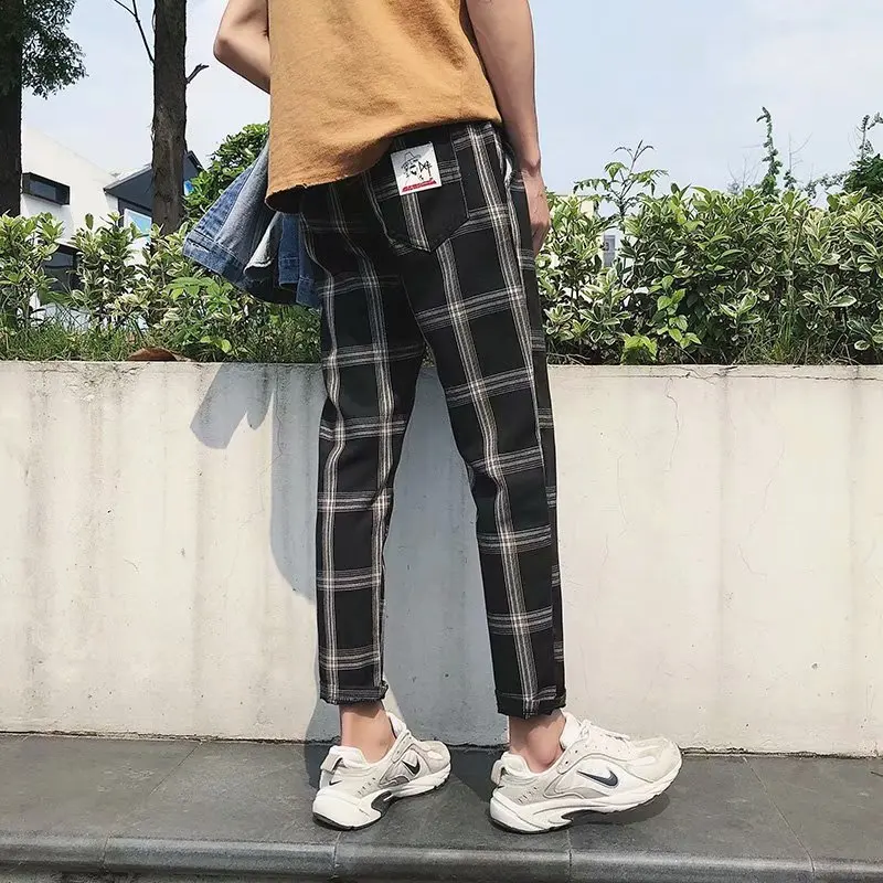 

New Style Summer Thin Section Korean-style Trend MEN'S Pants Casual Pants Versatile Hong Kong Style Trousers Plaid Harem Pants