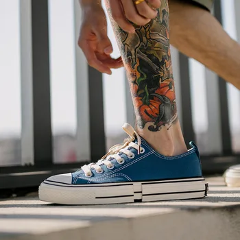 

Fashionable new walking lace-up thick-soled casual sneakers breathable canvas shoes men 2020 spring Sewing Solid EVA O13-88