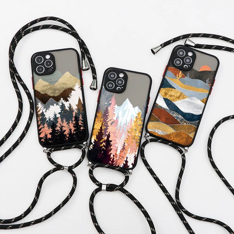 For Samsung Galaxy S21 Plus S20 FE Ultra S10 S8 S9 Plus Note 20 Ultra 10 Lite A81 9 8 Necklace Lanyard Rope Funda Sunrise Cases